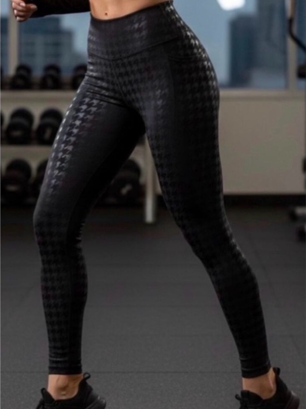 Peloton Black Houndstooth Shine Leggings